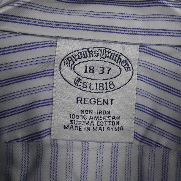 Brooks Brothers Shirt Mens 18 Blue Gray Stripe Regent Supima Non Iron Business - Picture 3 of 15